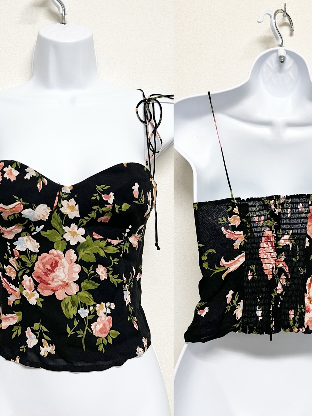 Reformation Womens Black Floral Print Sweetheart Neckline Fitted Liza Top Size 0 - Picture 5 of 12